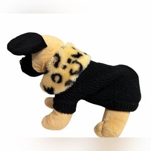 Black Dog Sweater with Animal Print Faux Fur Collar size XS